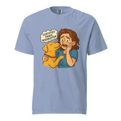 Interruptor de pánico certificado – Perro de apoyo | Camiseta unisex de tejido grueso | 100 % algodón