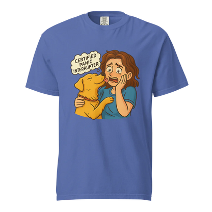 Interruptor de pánico certificado – Perro de apoyo | Camiseta unisex de tejido grueso | 100 % algodón