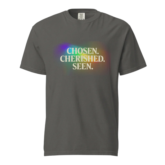 Elegida. Apreciada. Vista | Camiseta unisex de tejido grueso | 100 % algodón
